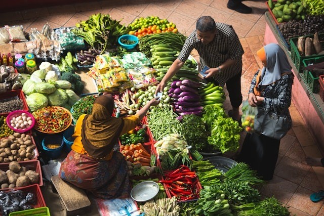 A fruit and vegetable stand at a local market